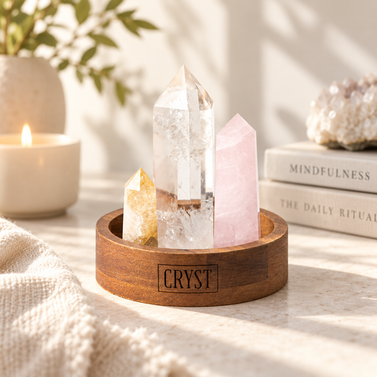 Abundance Crystal Trio - Citrine, Rose Quartz + Clear Quartz